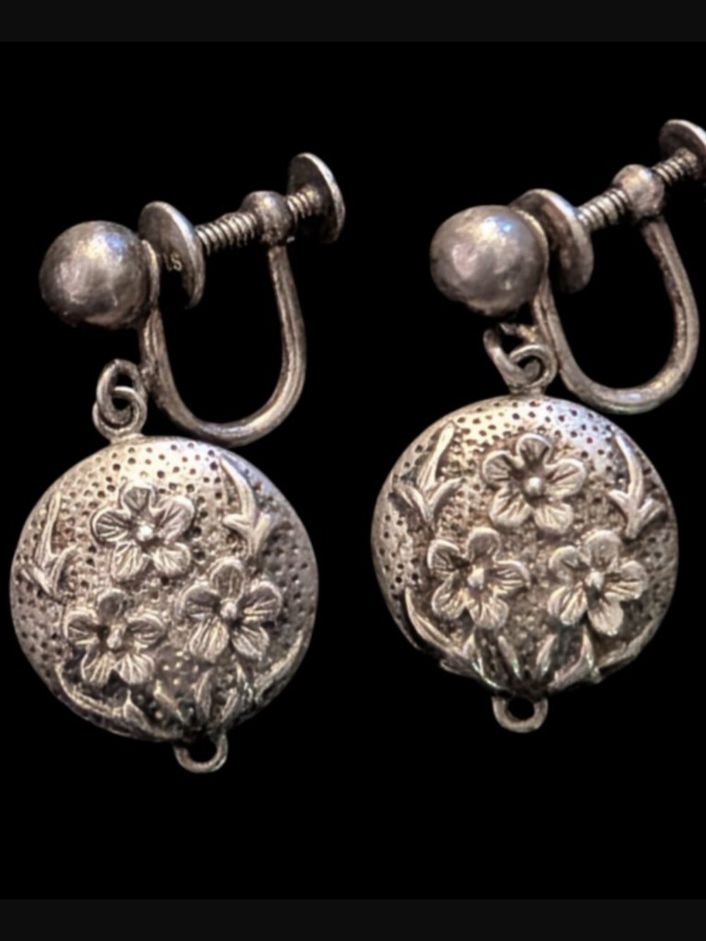 Vintage MFA Museum Of Fine Arts 925 Sterling Flower Coin Screw Back Clip On 1"